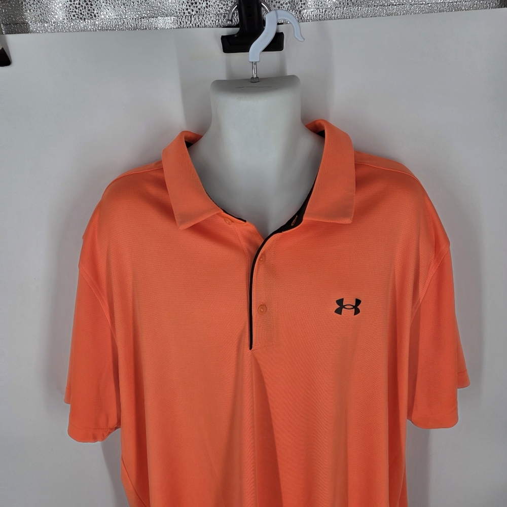 Under Armour Polo Mens 4XL Orange Blck Loose Fit HeatGear Golf Performance Shirt - Picture 3 of 7